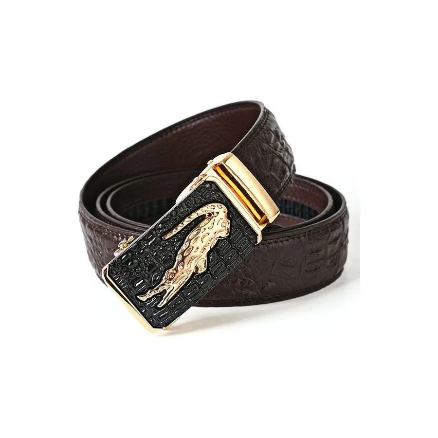 Luxury CrocTex Golden Copper Buckle Cow Skin Belt