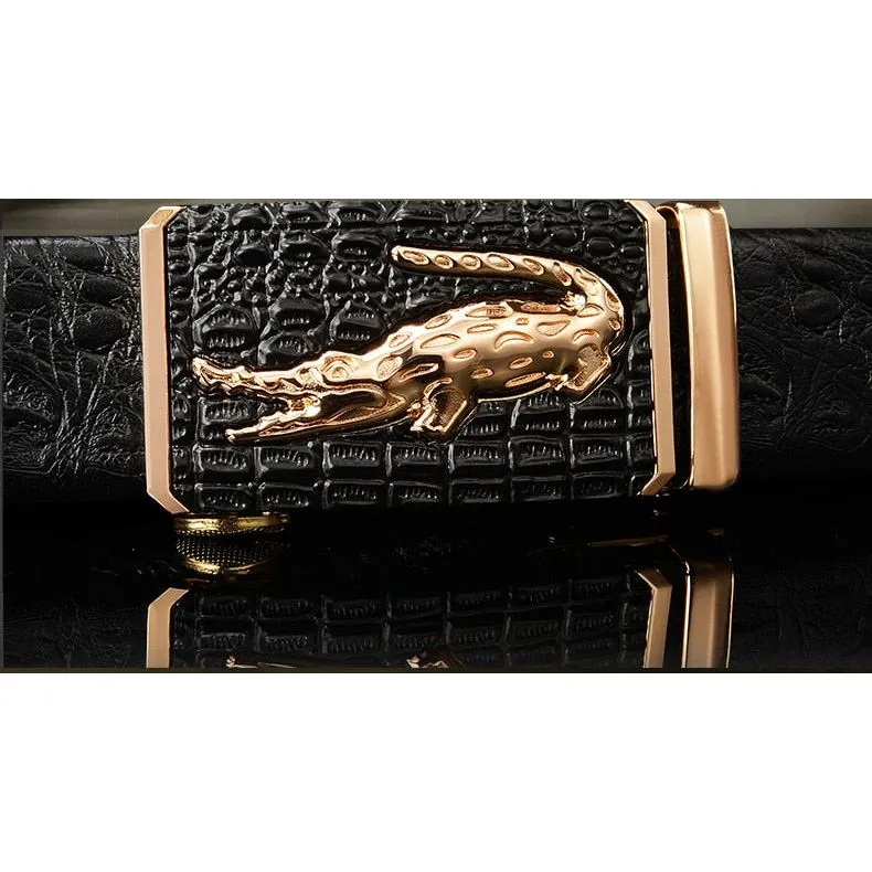 Luxury CrocTex Golden Copper Buckle Cow Skin Belt