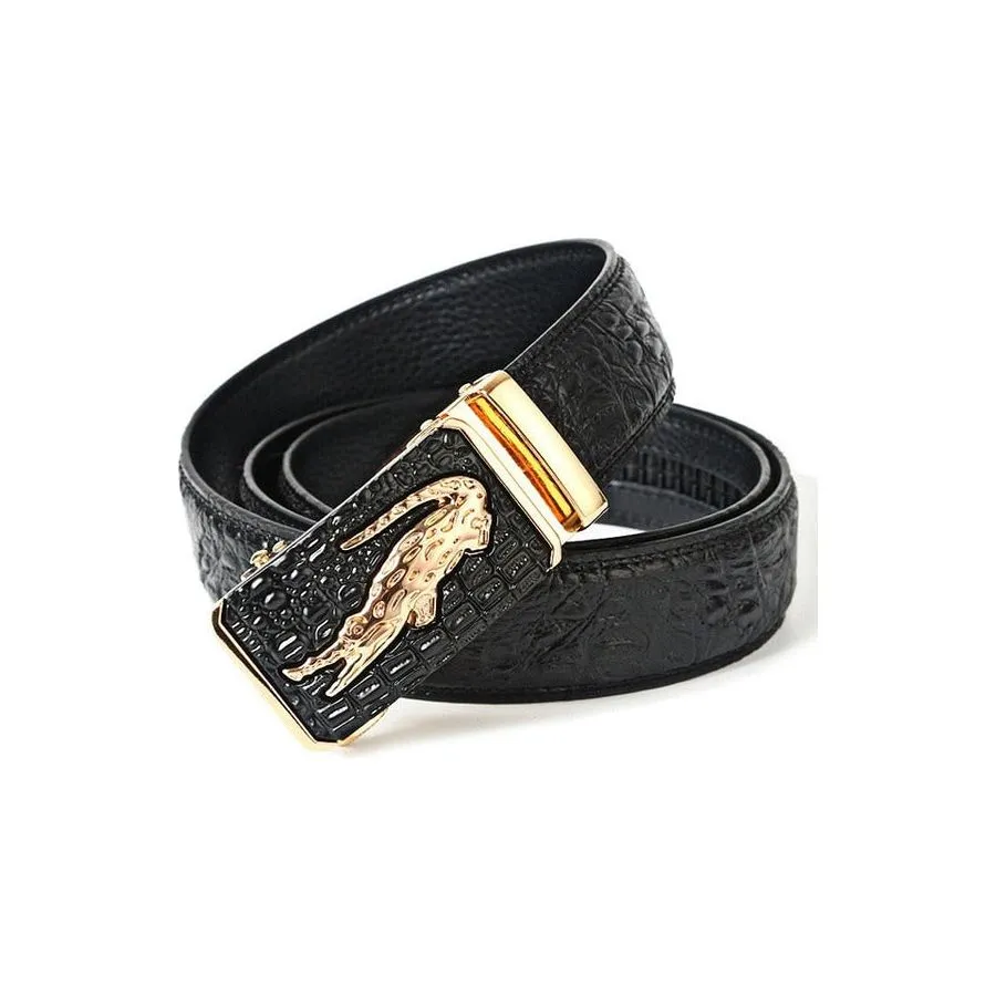 Luxury CrocTex Golden Copper Buckle Cow Skin Belt