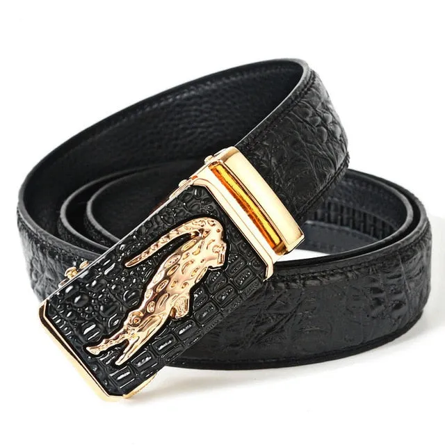 Luxury CrocTex Golden Copper Buckle Cow Skin Belt