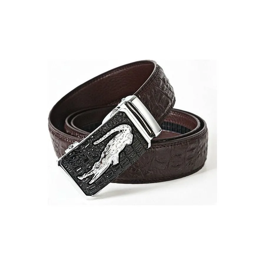 Luxury CrocTex Golden Copper Buckle Cow Skin Belt