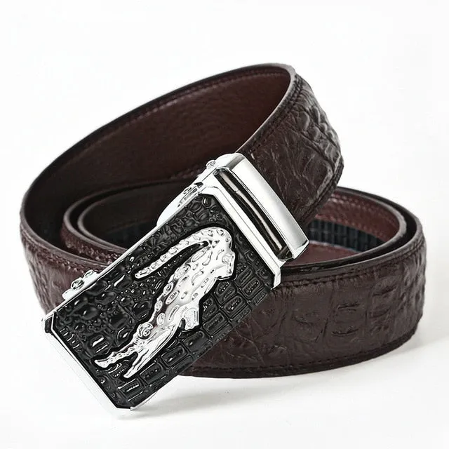 Luxury CrocTex Golden Copper Buckle Cow Skin Belt