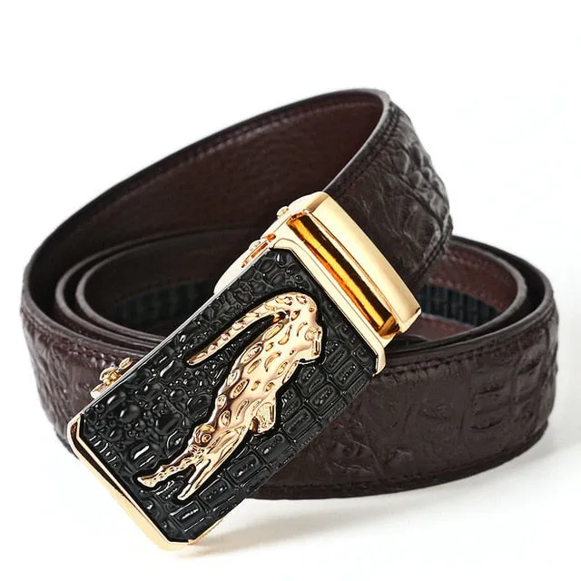Luxury CrocTex Golden Copper Buckle Cow Skin Belt