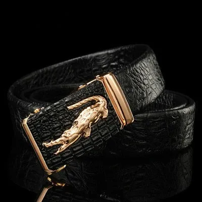 Luxury CrocTex Golden Copper Buckle Cow Skin Belt
