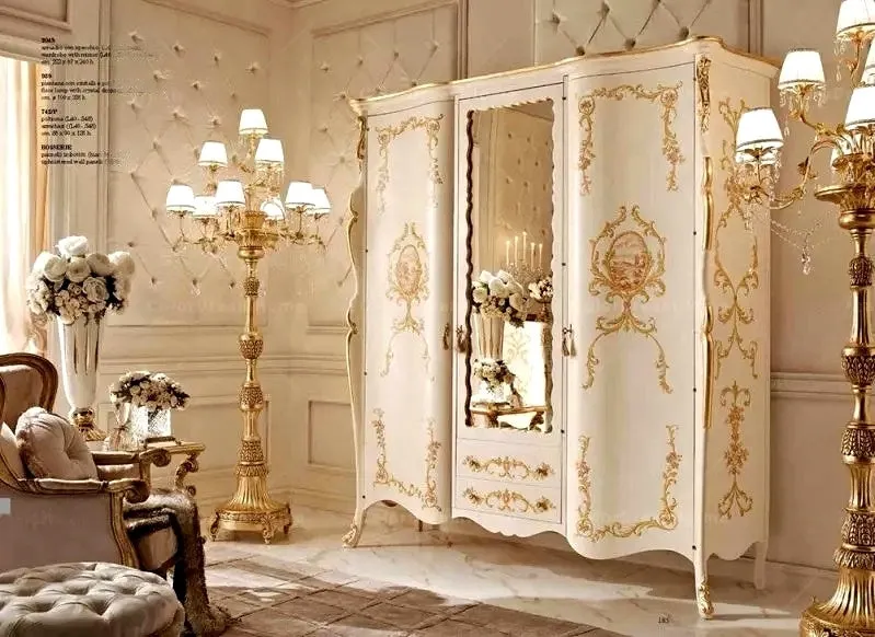 Luxury French Style Glossy Carving Wardrobe