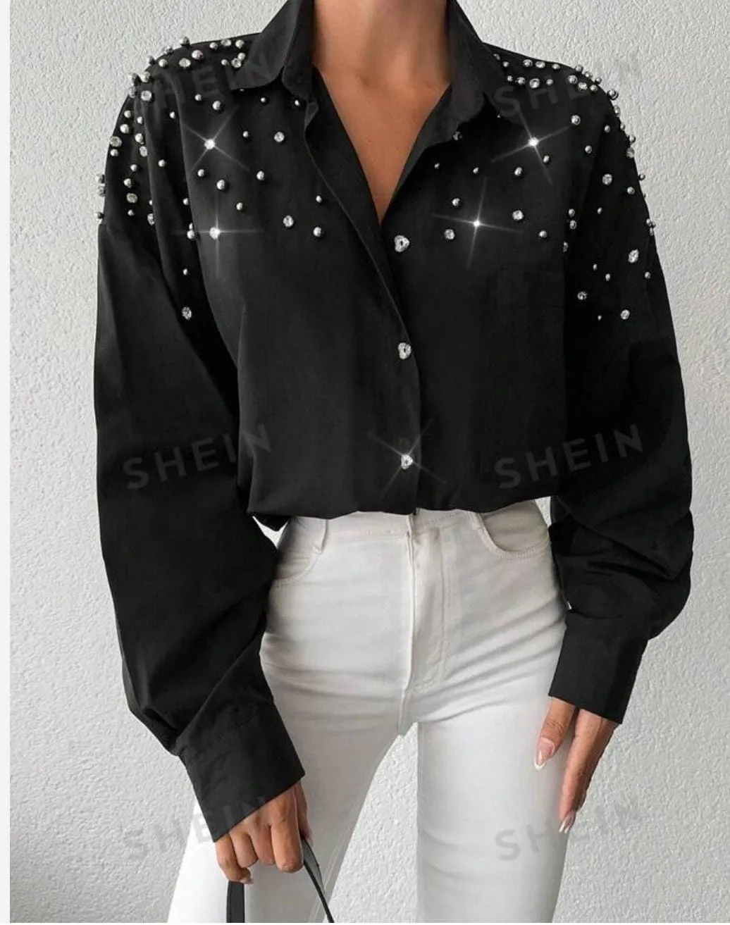 Luxury Pearl beaded drop shoulder shirt