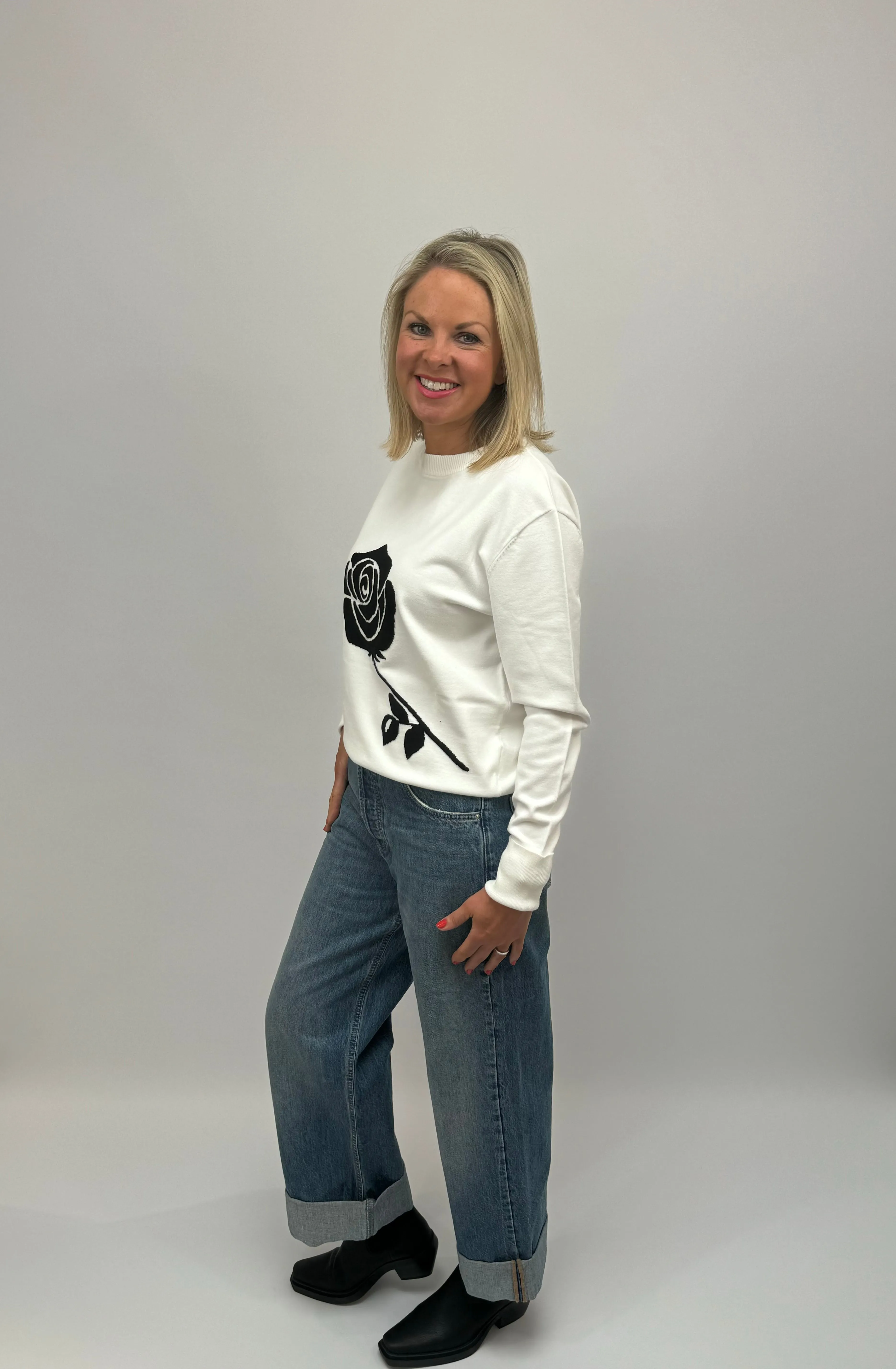 MARELLA Rose Print White Sweater