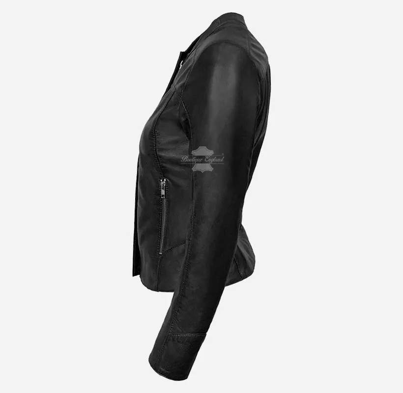 MEGAN Women's Collarless Leather Fashion Jacket