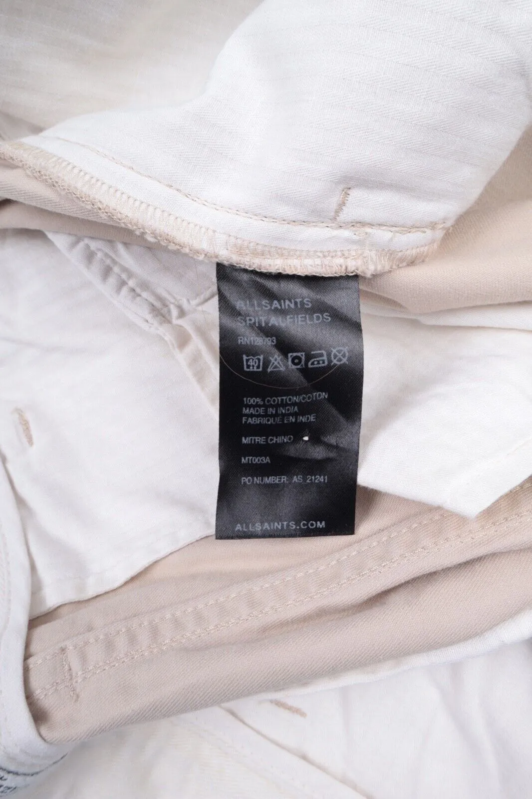 Men's ALLSAINTS Beige Cotton Chino Pants Casual Trousers Size 34