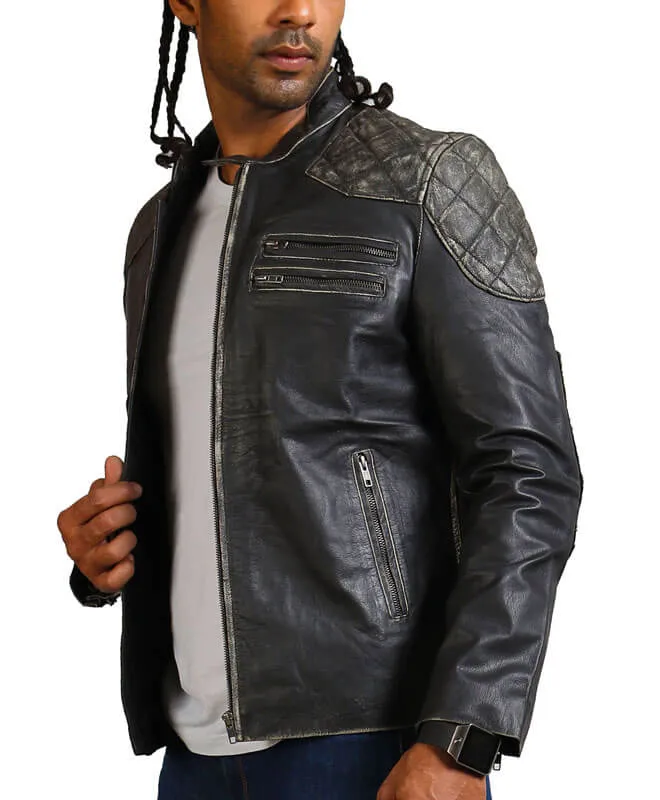 Men's Distressed Retro Leather Jacket