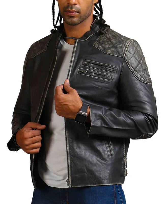 Men's Distressed Retro Leather Jacket