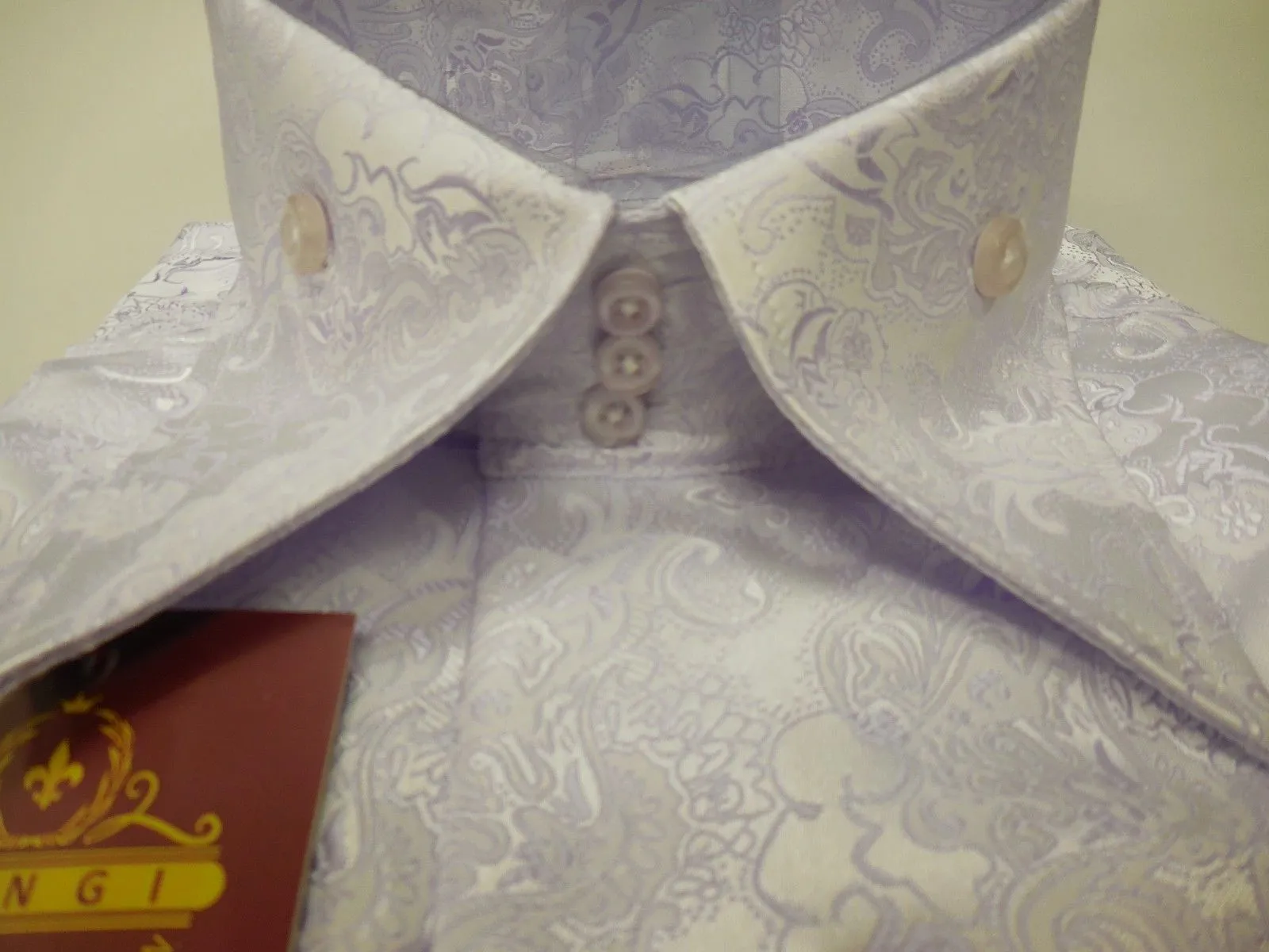 Mens Polished Lavender Pearl Rococo Fashion High Collar Cuffed Shirt SANGI 1021