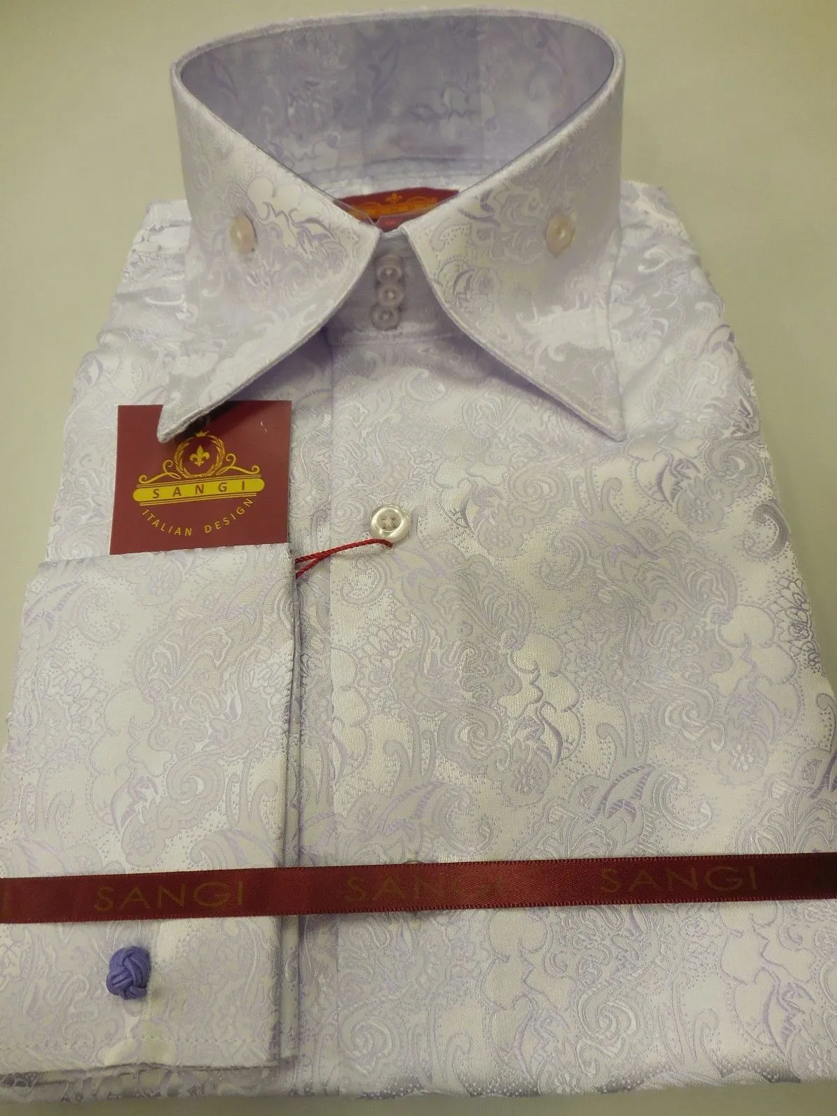 Mens Polished Lavender Pearl Rococo Fashion High Collar Cuffed Shirt SANGI 1021