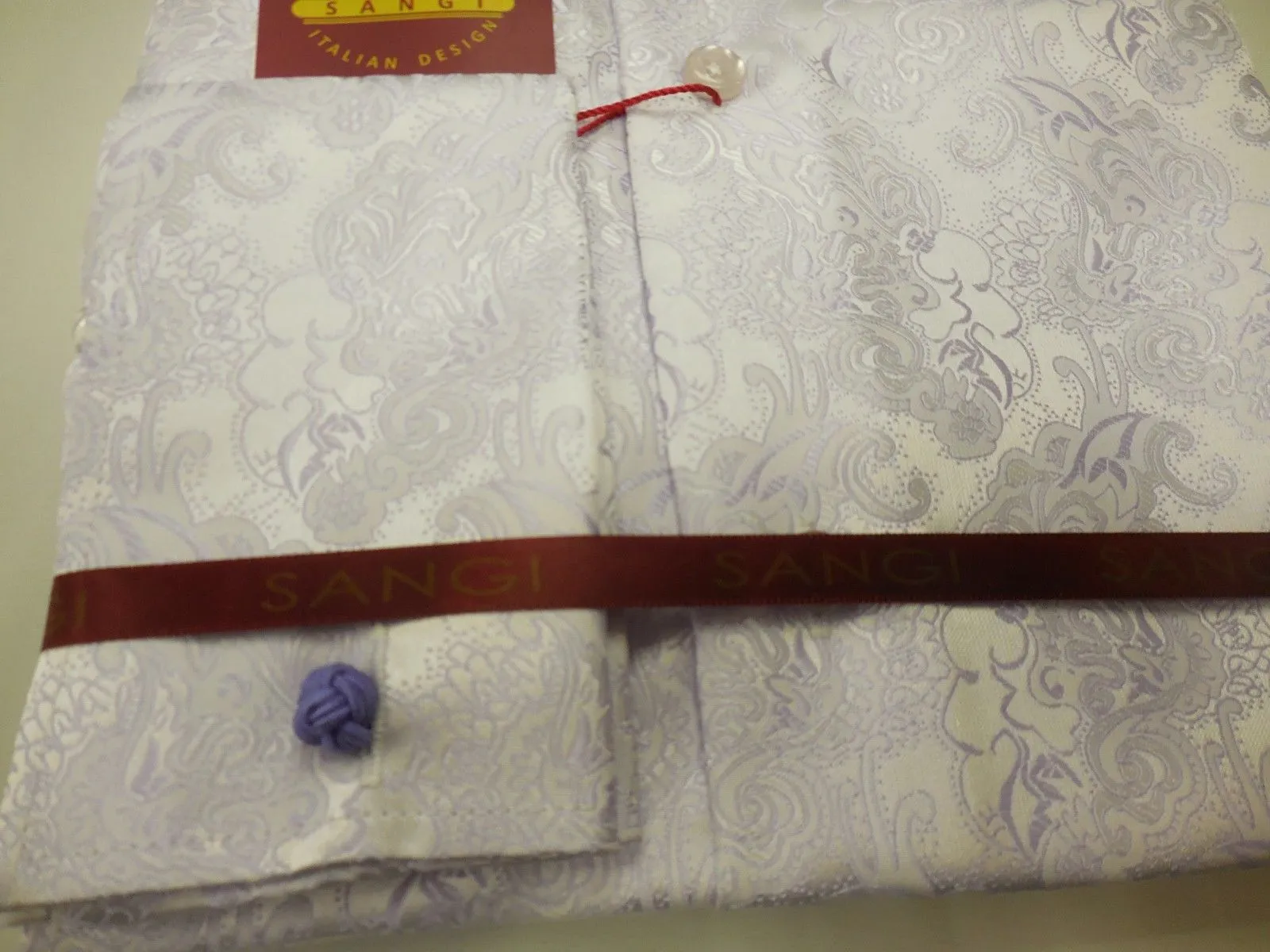 Mens Polished Lavender Pearl Rococo Fashion High Collar Cuffed Shirt SANGI 1021