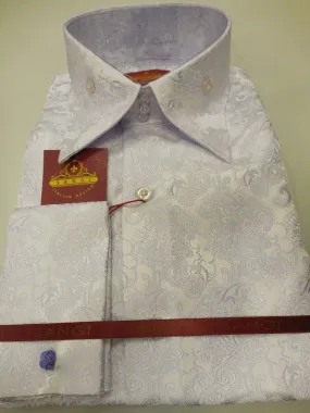 Mens Polished Lavender Pearl Rococo Fashion High Collar Cuffed Shirt SANGI 1021