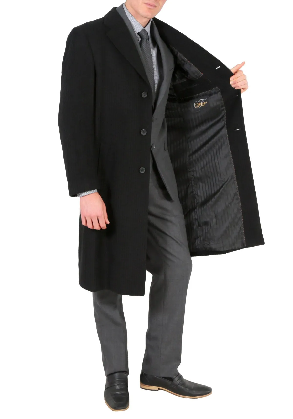 Men's Wool Black Tone Stripe Top Coat-Creed