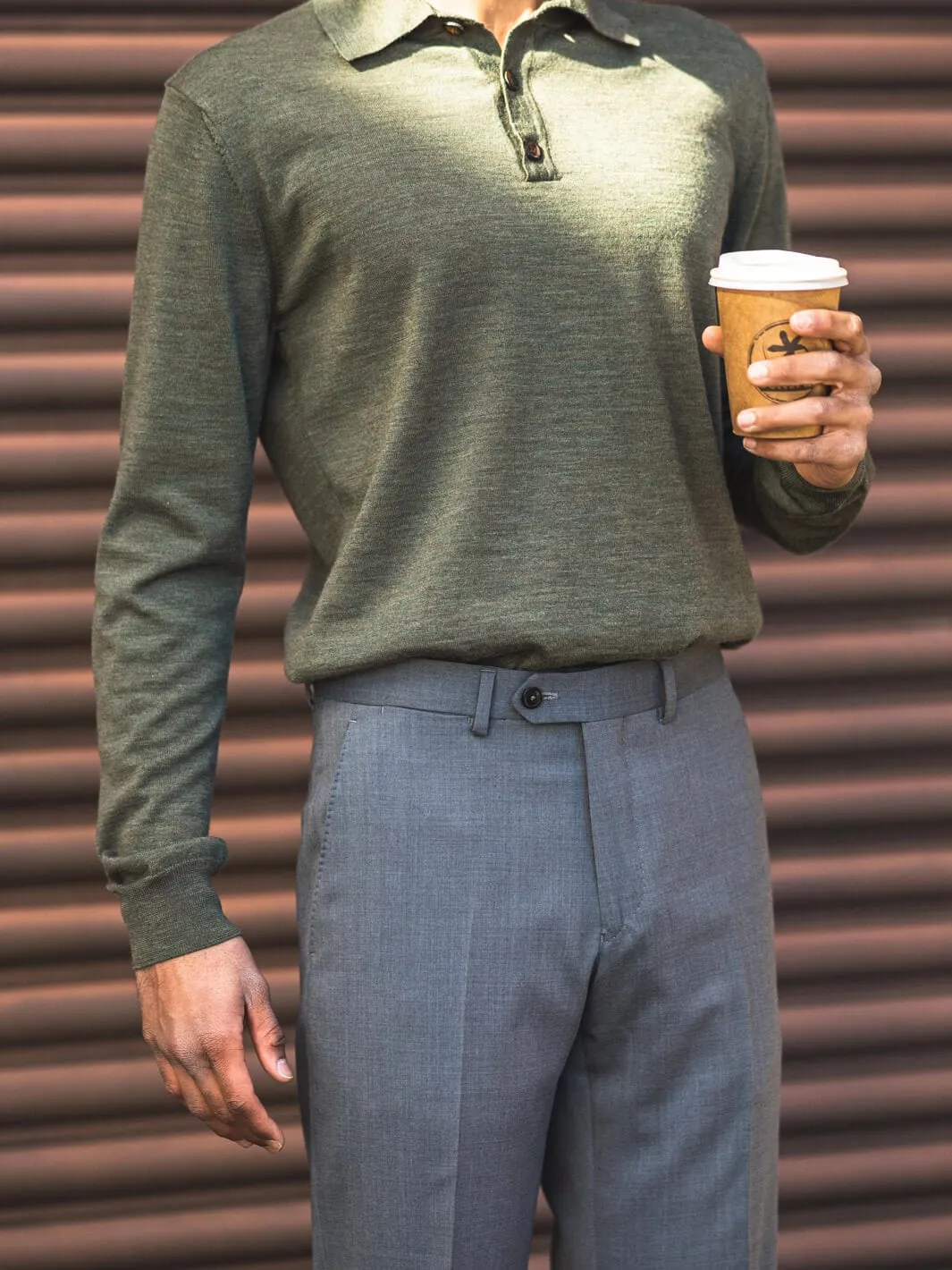 Merino Knit Long-Sleeve Polo - Olive Green