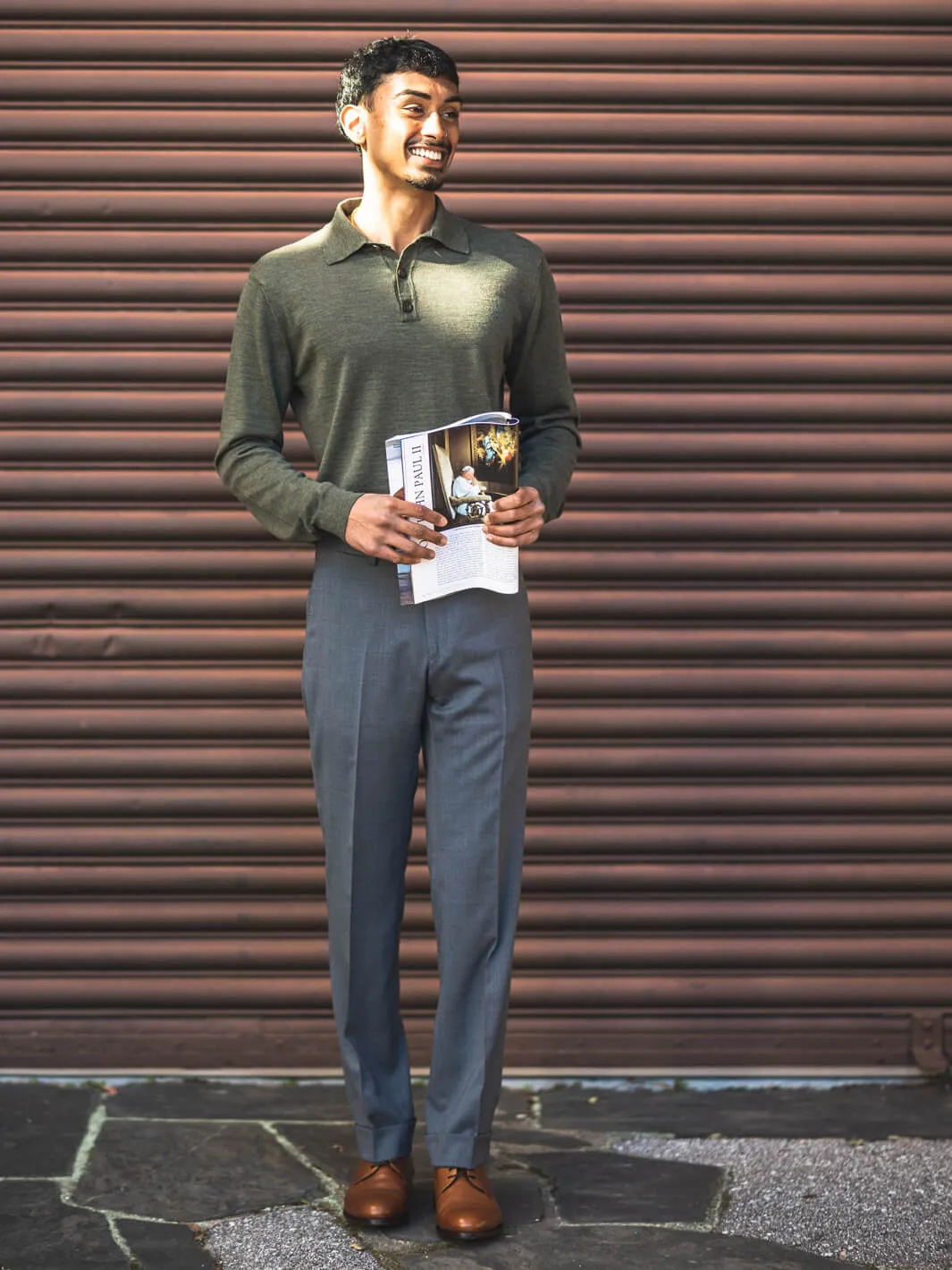 Merino Knit Long-Sleeve Polo - Olive Green
