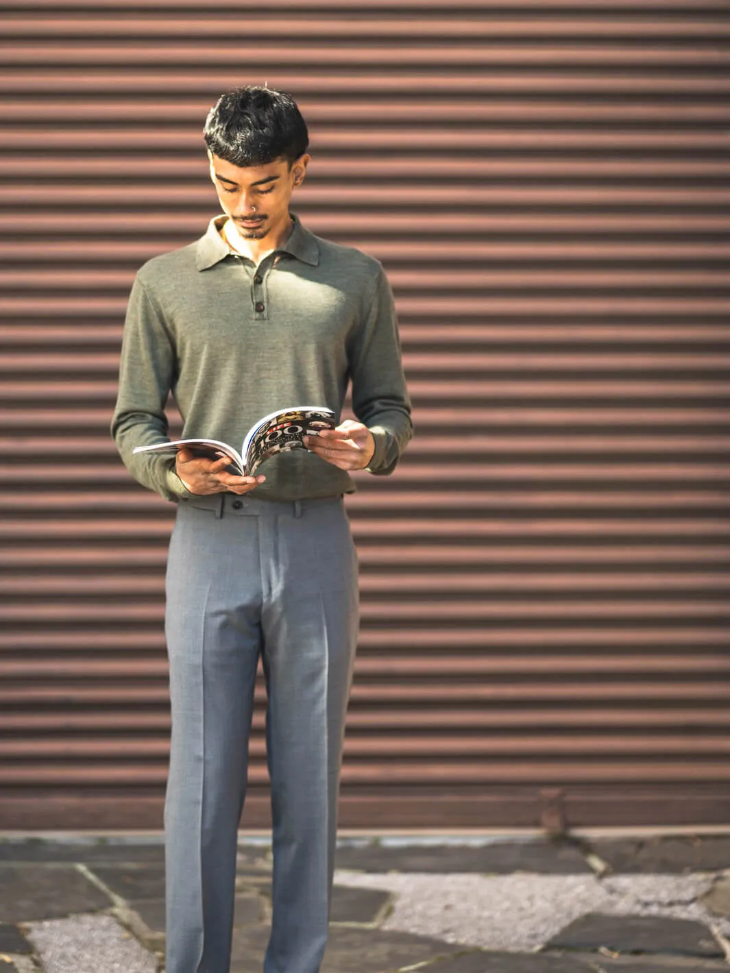 Merino Knit Long-Sleeve Polo - Olive Green