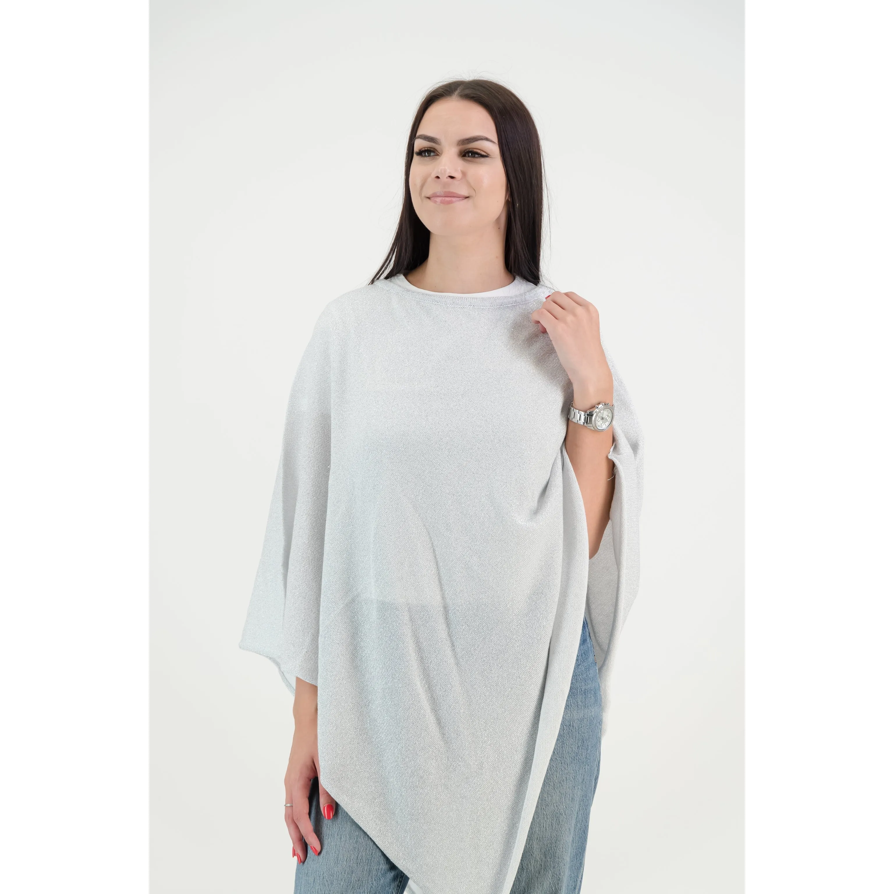 Mia Cotton Lurex Poncho / Silver
