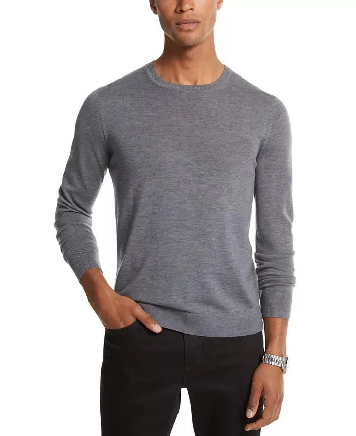 Michael Kors Mens Merino Wool Crewneck Sweater Ash Melange Grey Small