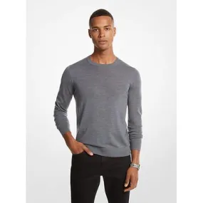 Michael Kors Mens Merino Wool Crewneck Sweater Ash Melange Grey Small