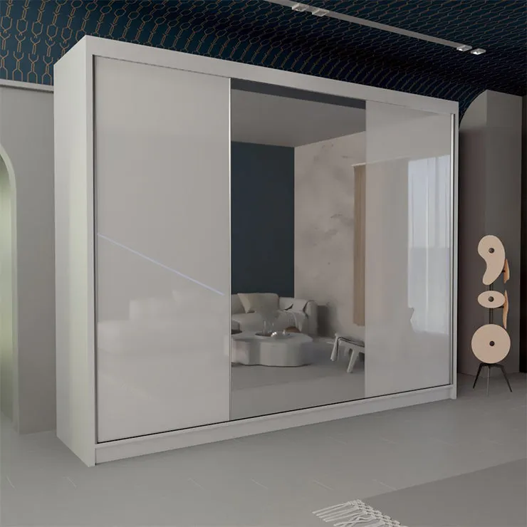 Montana High Gloss 2 Sliding Door Wardrobe with Mirror and Drawers