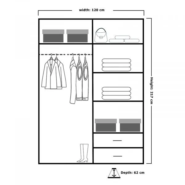 Montana High Gloss 2 Sliding Door Wardrobe with Mirror and Drawers