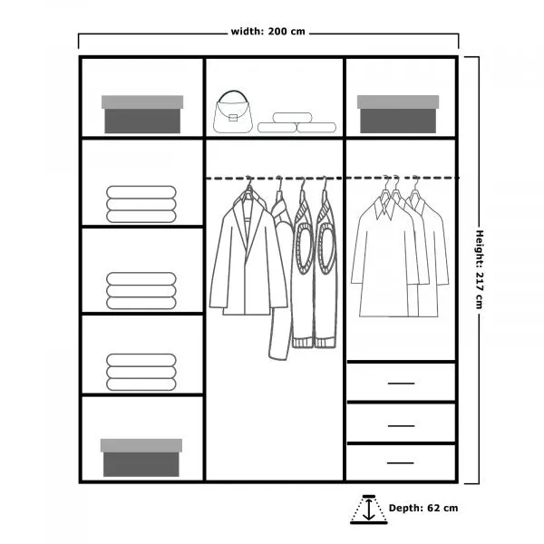 Montana High Gloss 2 Sliding Door Wardrobe with Mirror and Drawers