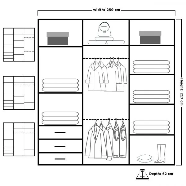Montana High Gloss 2 Sliding Door Wardrobe with Mirror and Drawers
