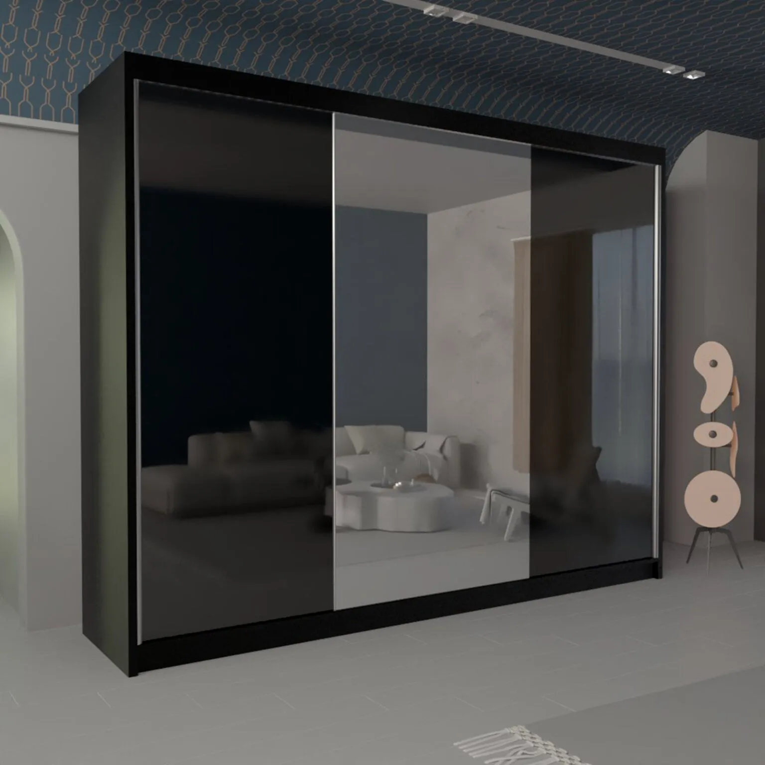 Montana High Gloss 2 Sliding Door Wardrobe with Mirror and Drawers