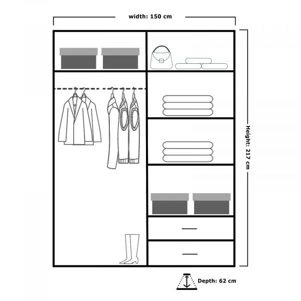 Montana High Gloss 2 Sliding Door Wardrobe with Mirror and Drawers