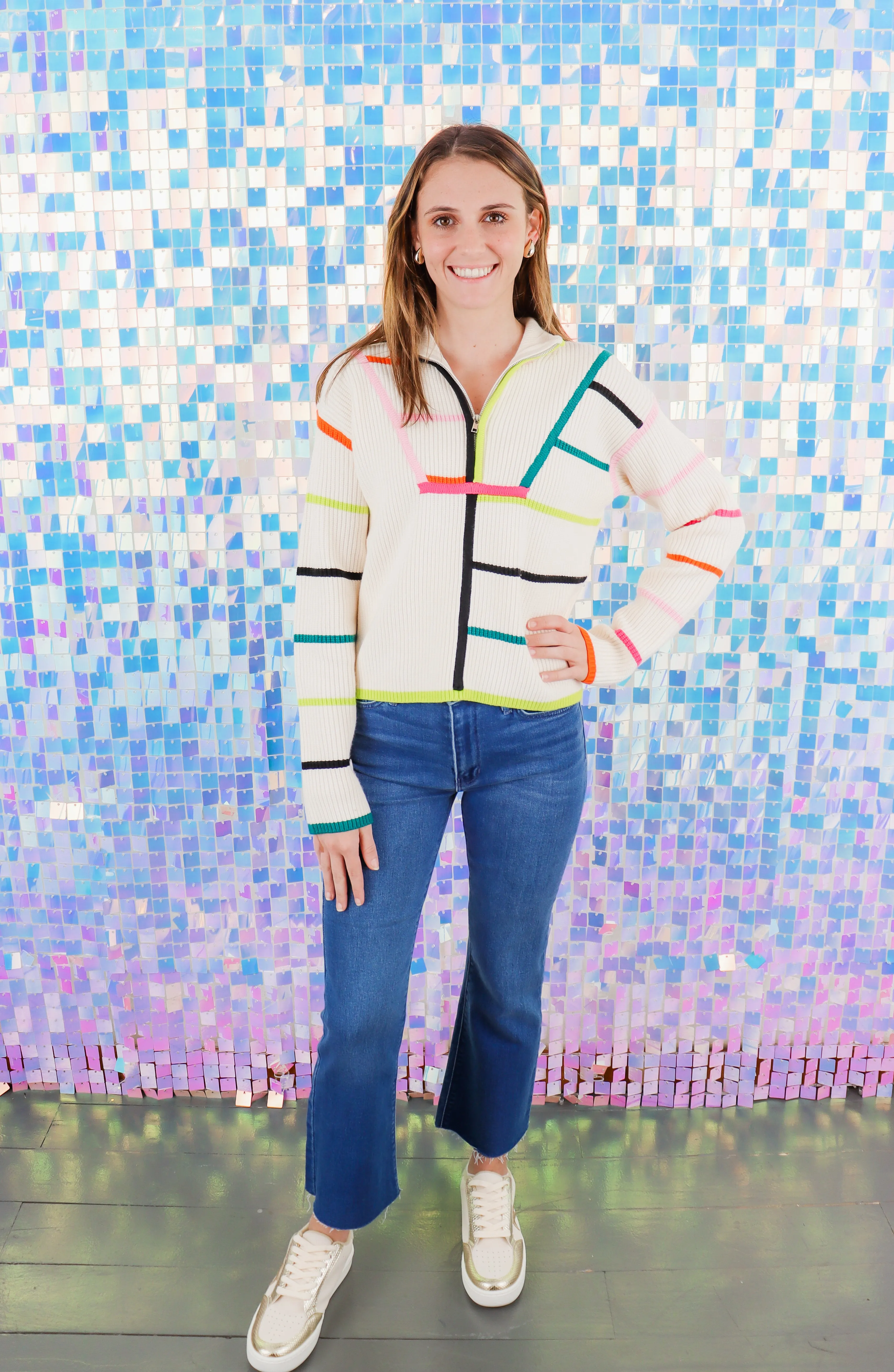 Multi Colored Collard Stripe Sweater