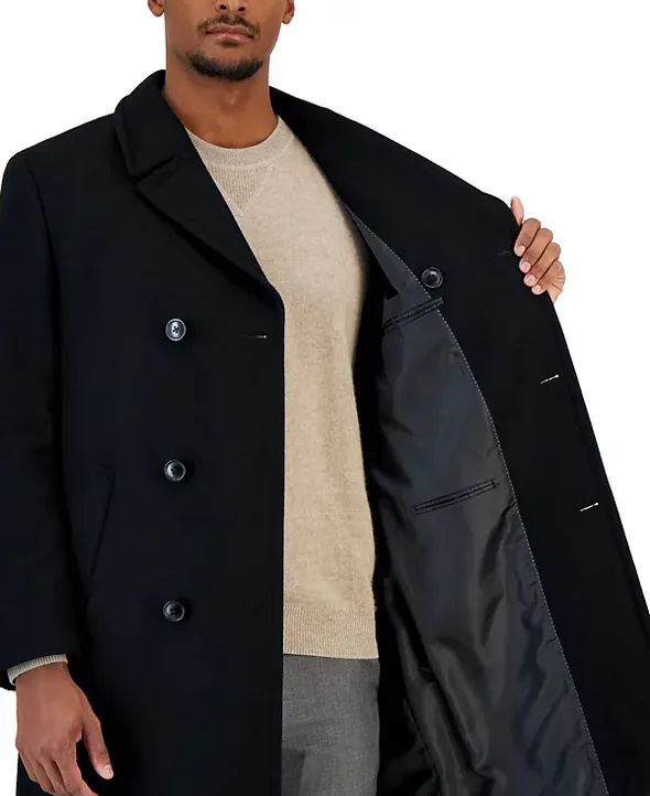 Nautica Men's Classic-Fit Double Breasted Wool Overcoat Coat Black 44R
