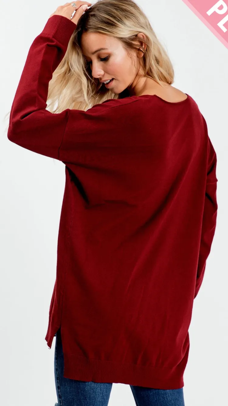 Navy V-Neck Side Slit Sweater