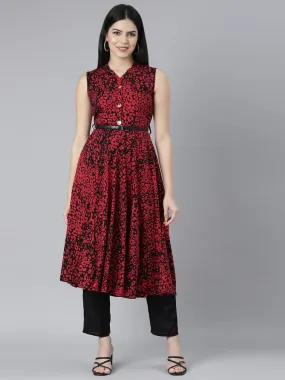 Neerus Red Straight Casual Animal Maxi Dresses