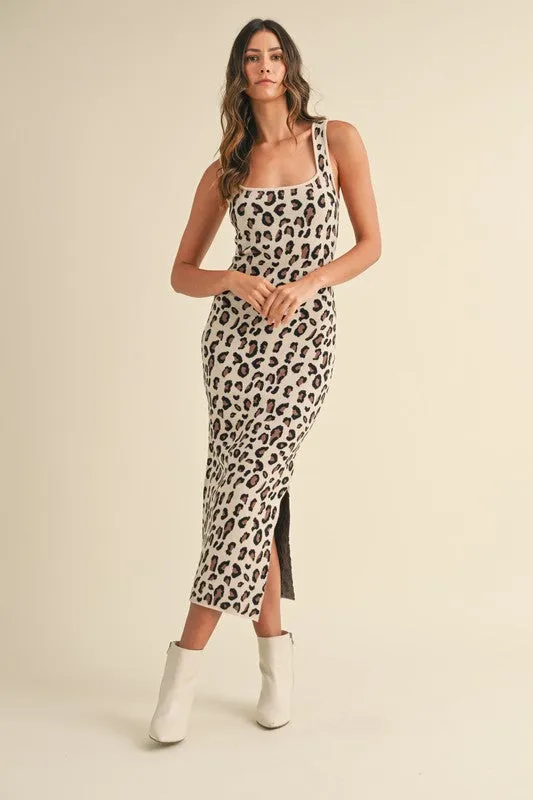 NEWEST ARRIVAL Animal Print Bodycon Sweater Midi Dress