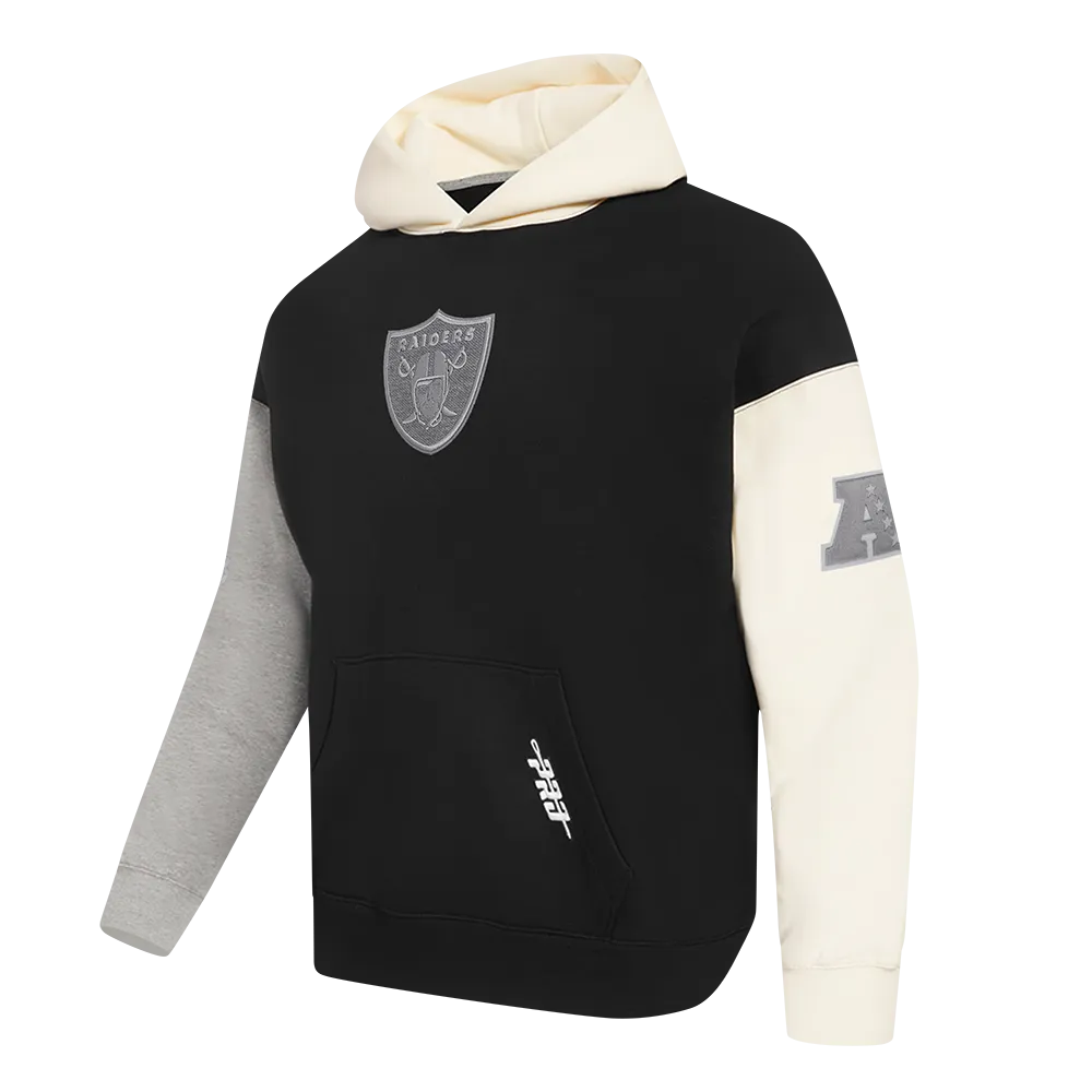 NFL LAS VEGAS RAIDERS REVERSE FRENCH TERRY MEN'S CB FLC PO HOODIE (BLACK/GRAY/EGGSHELL)