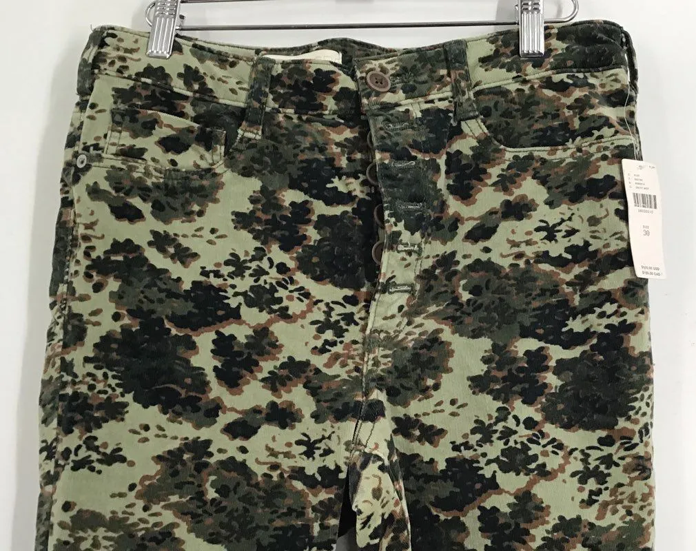 NWT Anthropologie Women's Green Camo High-Rise Skinny Leg Chino Pants - Size 30