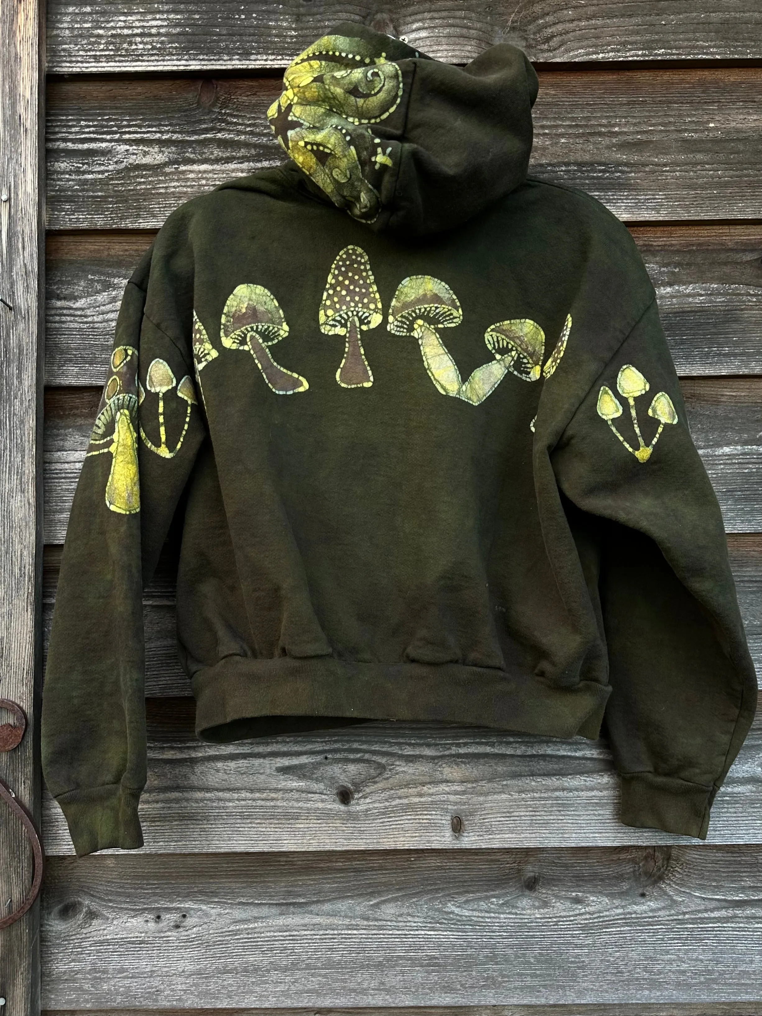 Olive Green Mushroom Hunter Batik Hoodie