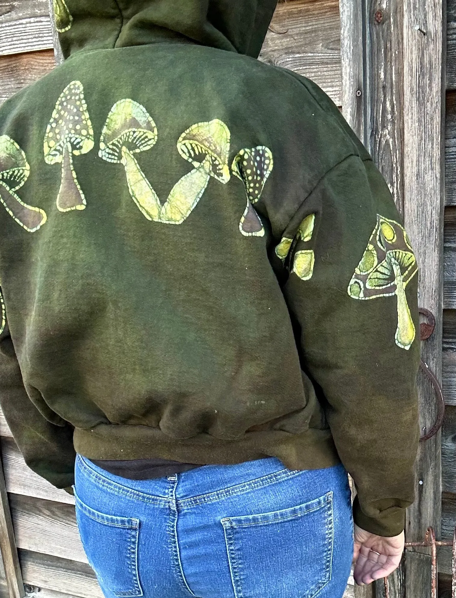 Olive Green Mushroom Hunter Batik Hoodie