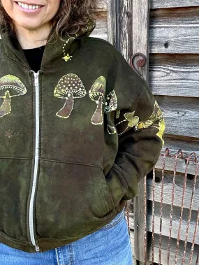 Olive Green Mushroom Hunter Batik Hoodie
