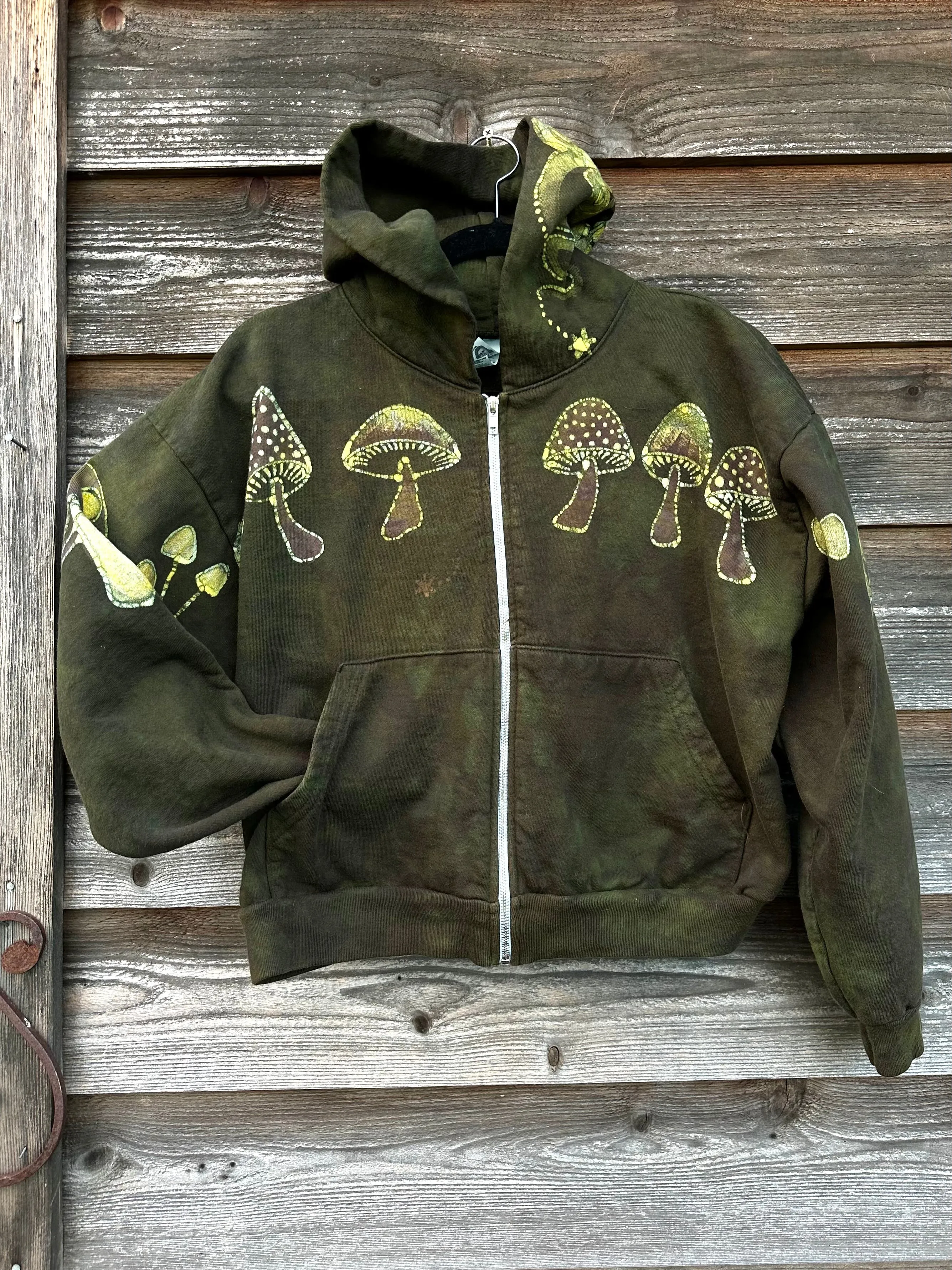 Olive Green Mushroom Hunter Batik Hoodie