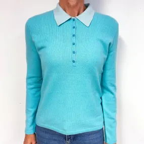 Pale Turquoise Cashmere Buttoned Jumper with Collar Medium