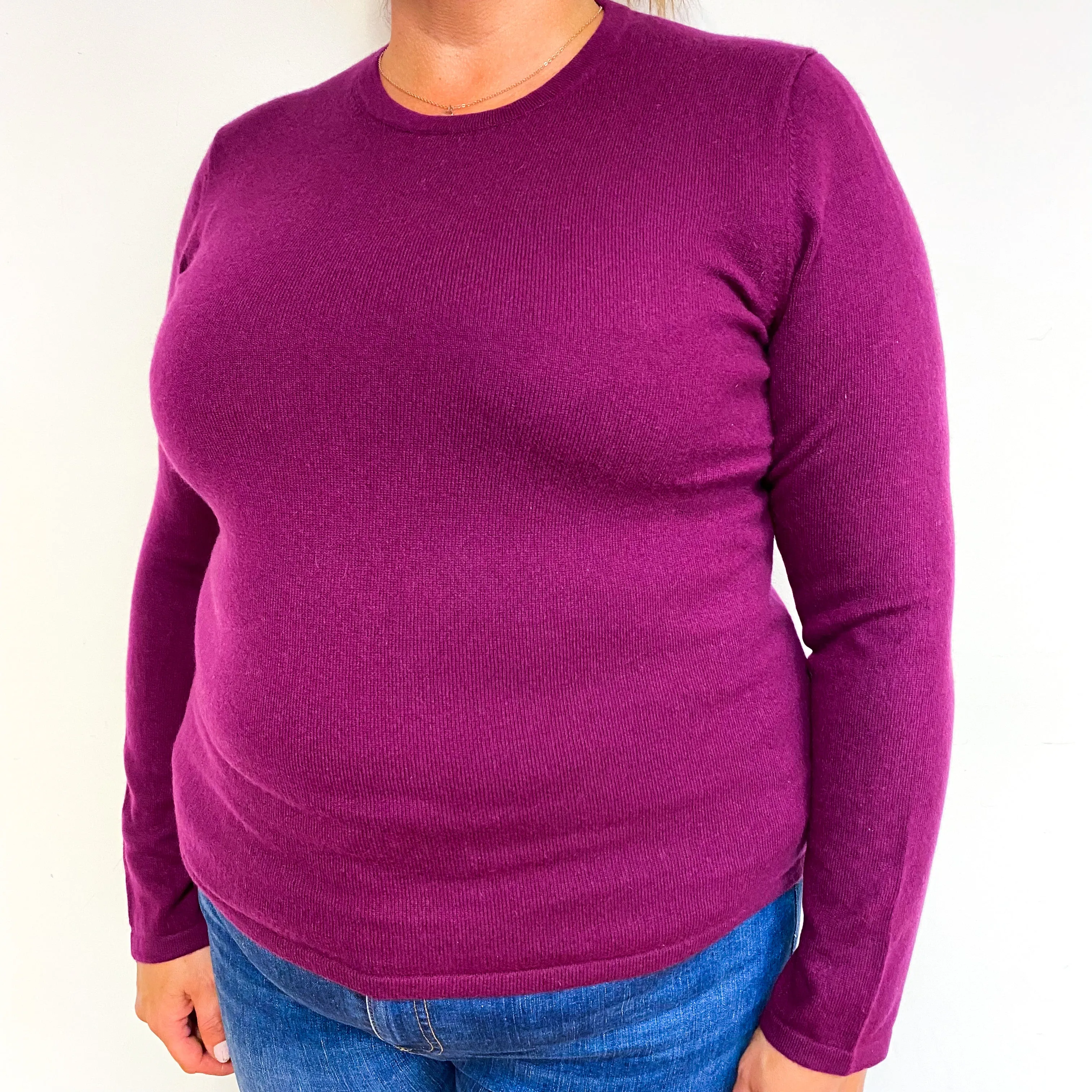 Plum Purple Cashmere Crew Neck Jumper Extra Large