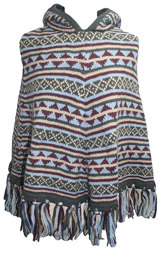 PN 100 Himalayan Soft Lambs Wool Hand Knitted Poncho