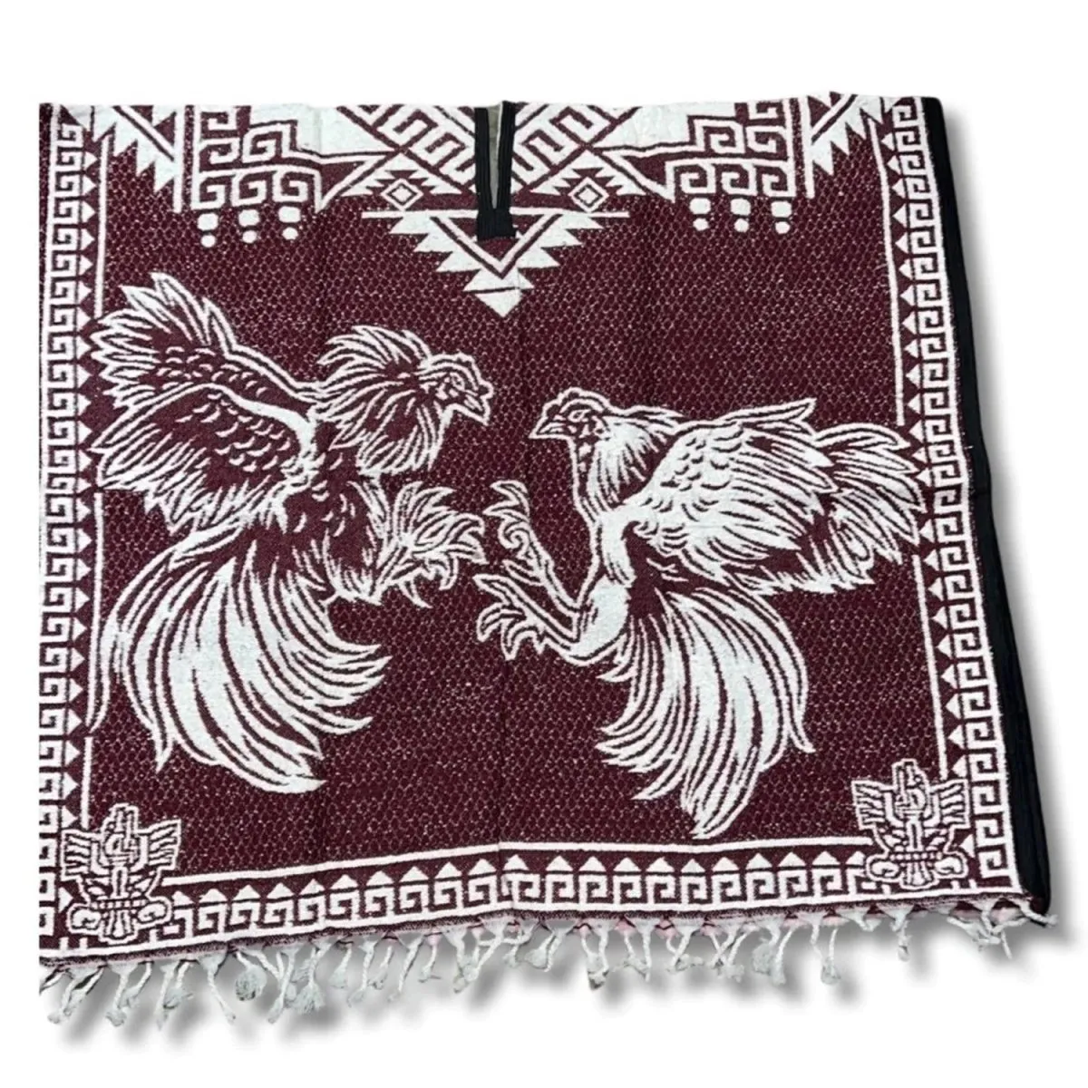 Poncho con Gallos de Pelea Bordado Doble Vista Artesanal imp-73125