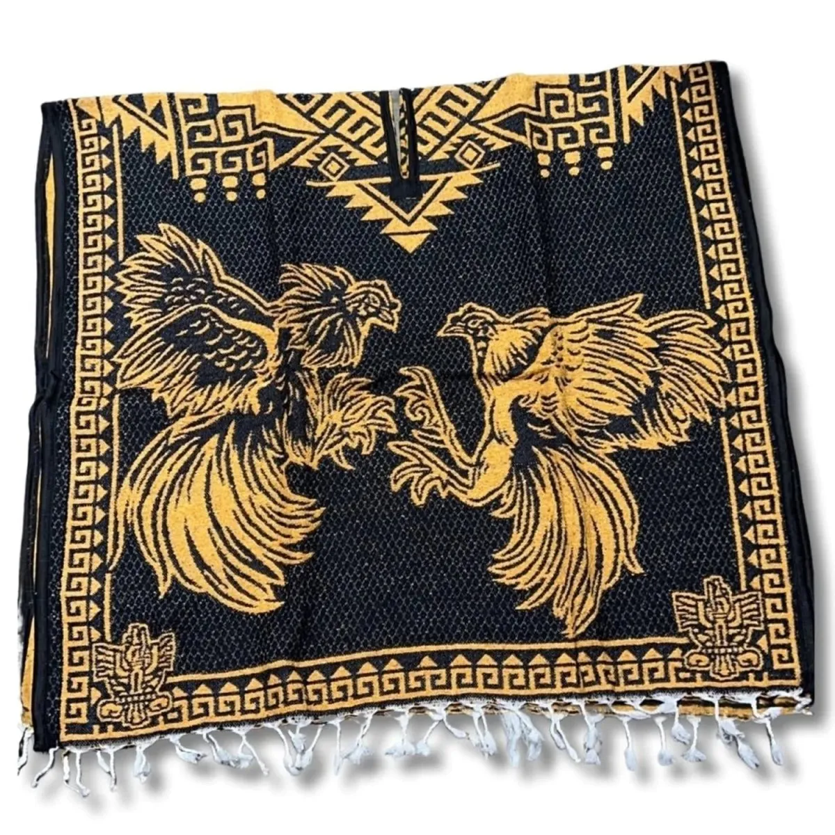 Poncho con Gallos de Pelea Bordado Doble Vista Artesanal imp-73125