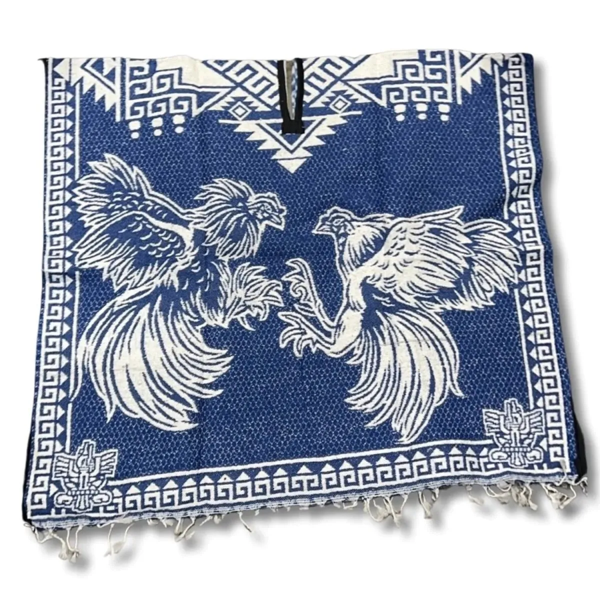 Poncho con Gallos de Pelea Bordado Doble Vista Artesanal imp-73125