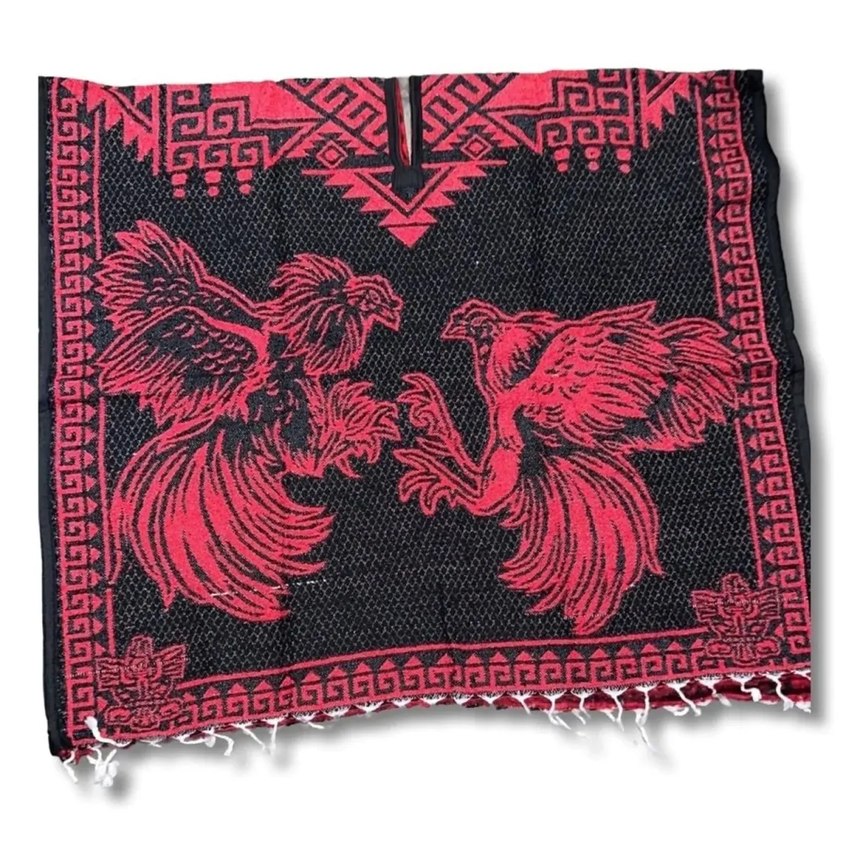 Poncho con Gallos de Pelea Bordado Doble Vista Artesanal imp-73125
